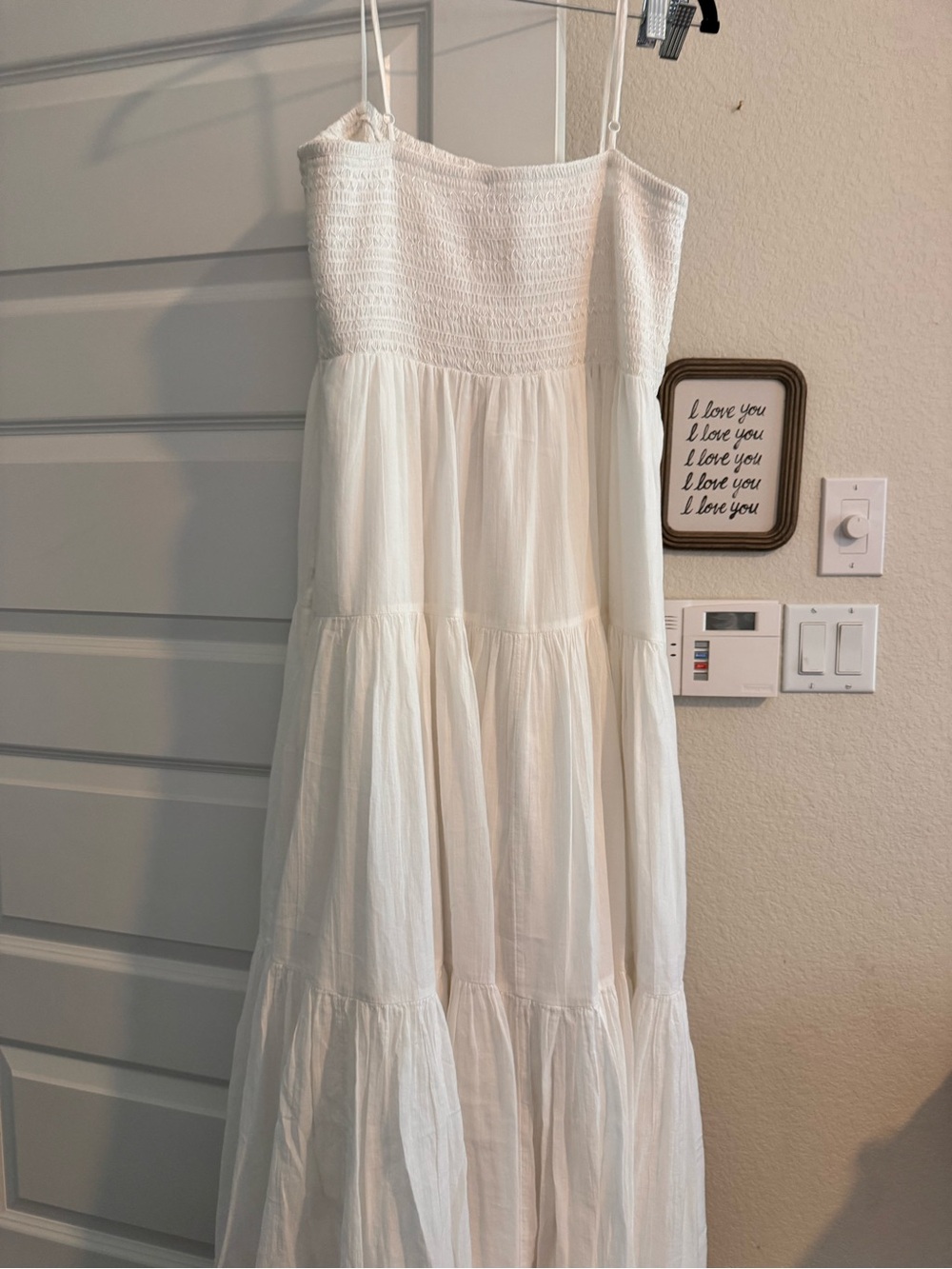 American Eagle Outfitters White Tiered Maxi Dress with Smocked Bodice